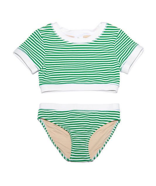 Green Stripe Cropped Bikini | 7-16