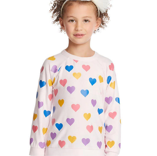 Girls Shiny Hearts Knit Raglan Pullover | 7-16