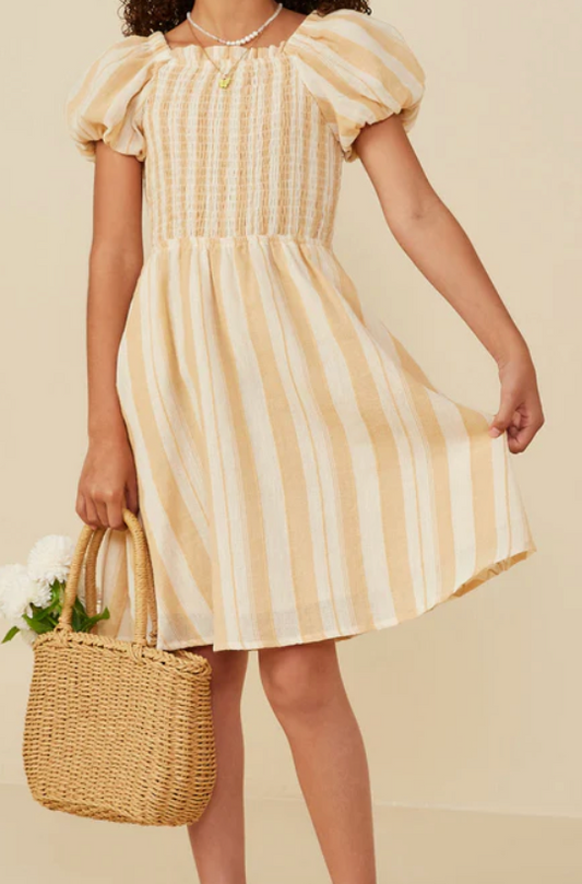 smocked puff sleeve dress