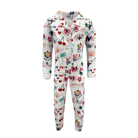 Girls Good Vibes Silky Pajama Set ( 7-16 )