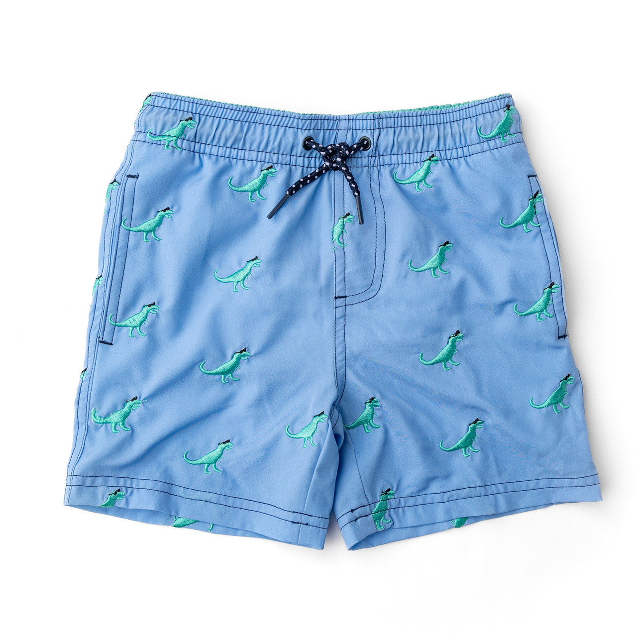 Shadey Dinos 4 Way Stretch Water Appearing Embroidered Swim Trunks
